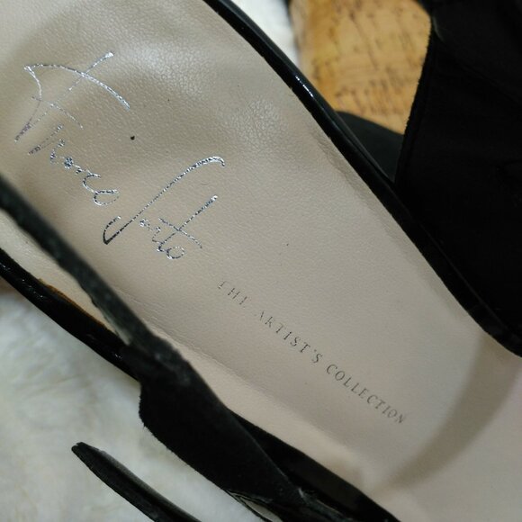 Y2K Franco Sarto Roxanne Peep Toe Wedge Heels US 10 Black Suede - Picture 6 of 12